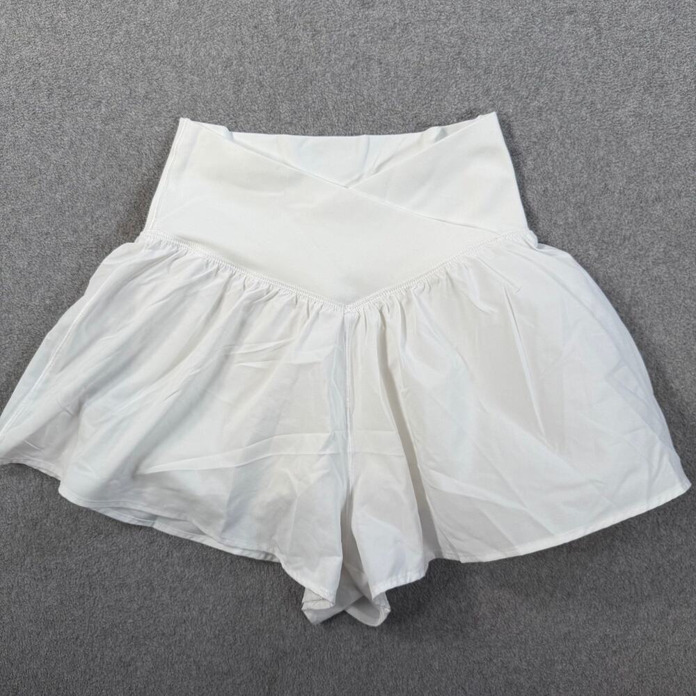 OFFLINE by Aerie Women's White X-Small High Rise Flow Shorts Lined Criss Cross